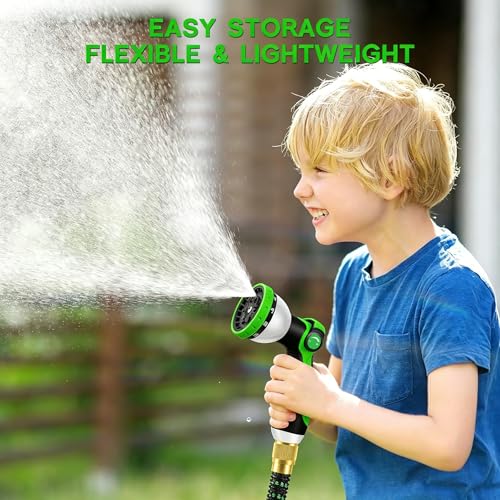 NIUCNIU Expandable Garden Hose Pipe 100FT/30M, 10-Pattern Spray Nozzle, Brass Fittings 1/2" & 3/4", Durable 3750D Fabric, 4-Layer Latex Core, Hose Pipe for Gardening, Car Cleaning, Black&Green