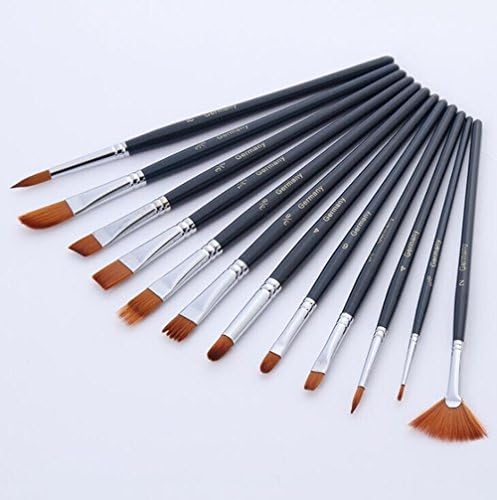 GMJF 12-Piece Nylon Hair Professional Paint Brush Set for Watercolor/Oil/Acrylic/Crafts/Rock &amp; Face Painting