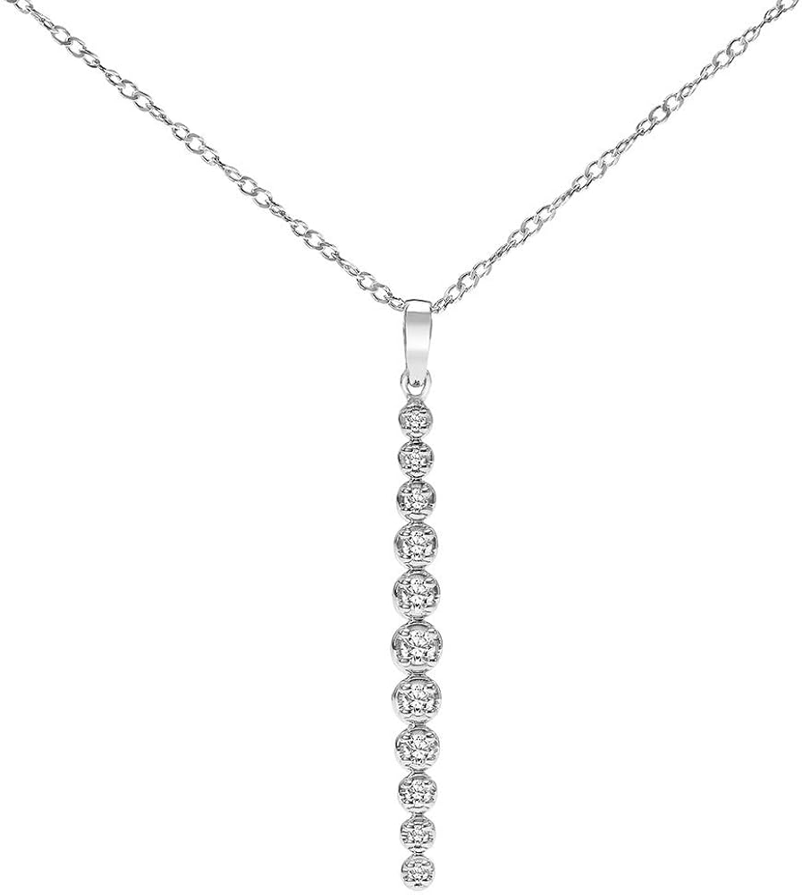 Vertical Bar Necklace Bezel Set Diamonds Journey Pendant in 925 Sterling Silver 0