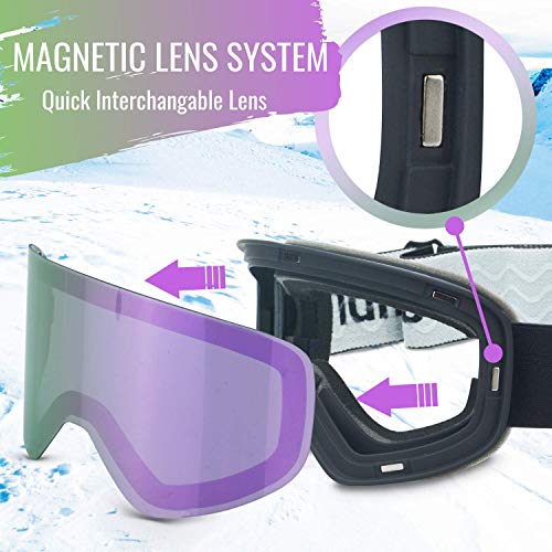 devembr OTG Ski Goggles PRO, Snowboard Goggles Anti-Fog, Magnet Interchangeable Lens, UV Protection, Helmet Compatible for Men & Women, Snow Goggles with Hard Case, Skiing Snowmobile Skating, VLT 16%