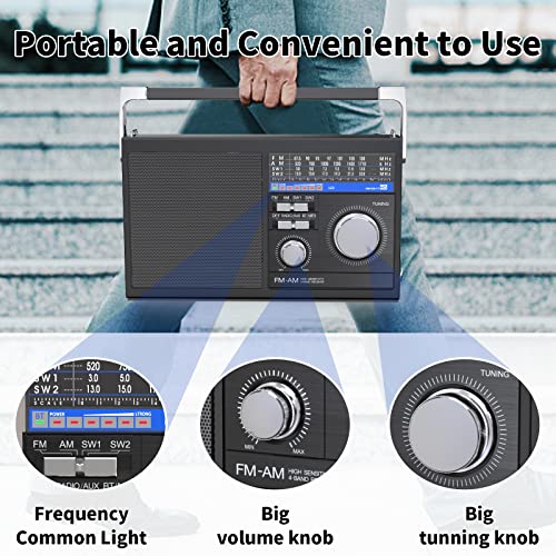 Portable AM FM Radio with Bluetooth, SW Transistor Retro Radio with
