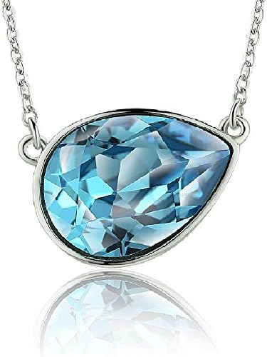Arieanna Sterling Silver "Mermaids Tear" Blue Swarovski Element Pear Shape Pendant Necklace for Women