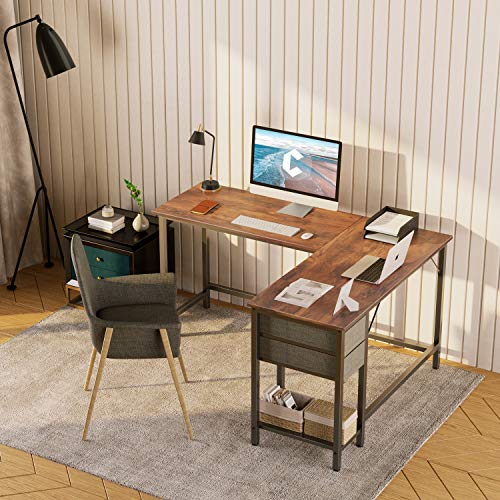 Cubiker LShaped Computer Desk 60" with 2 Drawers and Shelves for