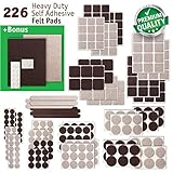 New Anti Scratch Premium Felt Pads – 226 pcs. Large Pack – Best Felt Furniture Pads for Hardwood Floors, Vinyl, Laminate – Chair Leg Floor Protectors Bonus: 24 Bumper Pads & 2 Felt Sheets (2 Colors)