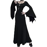 AMPOSSTO Women's Gothic Long Flared Sleeve Dress Vintage Punk Mermaid Maxi Dress for Halloween Cosplay Costume