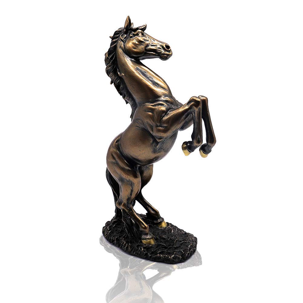 LEPENDOR 12 inch Standing Horse Resin Statue for Home Decor Animal Ornament Sculpture Rearing Horse Art Figurine Decorative - Bronze