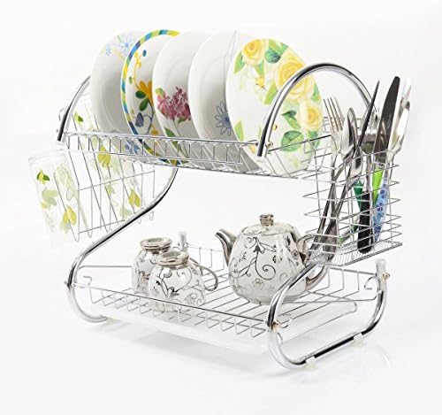 2 Tiers Kitchen Dish Cup Drying Rack Holder Organizer Drainer Dryer Tray Cutlery
