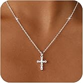 Amicon Gold Cross Necklace for Women Dainty 14K Gold Plated Diamond Cross Pendant Necklace Simple Charm Cross Necklaces Faith Trendy Jewelry Gifts
