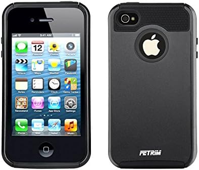 case for iphone 4 , Slim Fit Heavy Duty Protection Case Dual Layer Hybrid Bumper Impact Protection Shockproof Hard Ultra Protective Rubber Cover for Apple iPhone 4 4S (Black)