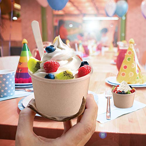 [50 Pack] 8 oz Kraft Compostable Paper Food Cup with Vented Lid Brown