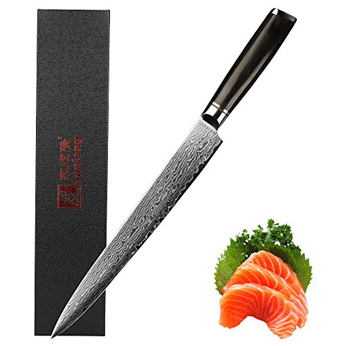 YOUSUNLONG 10 Inch Sashimi Fish Fillet Knife,Japanese VG10 Super Steel 67 Layer High Carbon Stainless Steel,254mm, Right Handed Carving Knife,Walnut Wood Sheath,Flannel Knife Bag SL-DK1313B