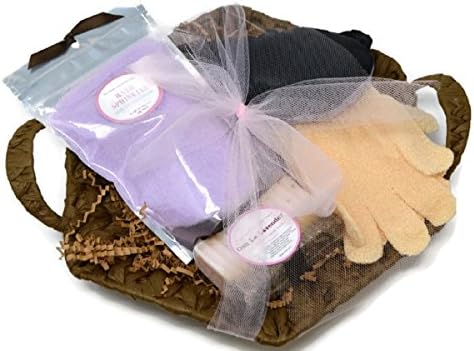 LAVENDER GIFT SAMPLER BASKET, Premium LAVENDER Bath Salts and BATH BAR, LUXURIOUS SOFT EYE MASK and EXFOLIATING BATH GLOVES - SPA QUALITY IN YOUR HOME with OUR BEST SELLERS in a RAFFIA GIFT BASKET
