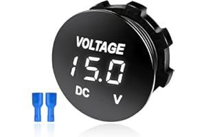 FSTURIOS DC 12V 24 V Voltmeter Gauge, Car LED Digital Display Round Panel Voltage Gauge Meter, Waterproof Mini Volt Tester Battery Monitor Indicator for Car Truck Marine Boat (White)