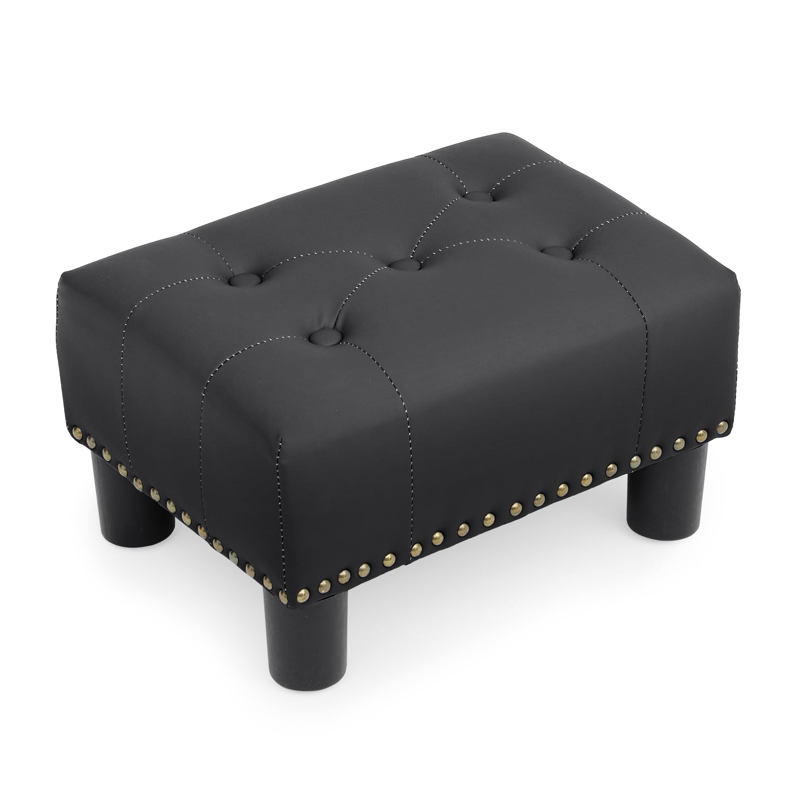 Photo 1 of Athena Collection Small Ottoman Foot Rest with Legs, PU Leather Ottoman Foot Stool with Soft Padded seat, Square Footstool FootRest for Living Room, Bedroom, Office, Black