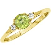 Silvershake Petite Design Round Shape Gemstone Birthstone White Gold Plated or Yellow Gold Plated 925 Sterling Silver Solitaire Promise or Engagement Ring Jewelry for Women