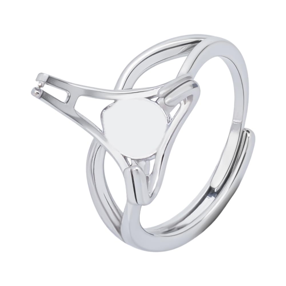 PH PandaHall 925 Sterling Silver Adjustable Ring Base With Gem Holder Claw, Blank Bezel Setting for 17mm Gemstones, Glass Cabochons and Rhinestones