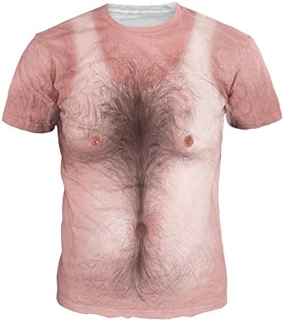 Onebook Juniors Cool Personalized Short Sleeve T-Shirts 3D Printed Chest Hair Graphic Top Tees Medium