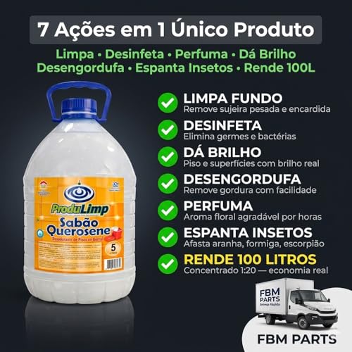 Sabão de Querosene Concentrado 5L ProduLimp — Limpador Perfumado, Desinfetante, Espanta Insetos, Rende até 100L — Piso, Azulejo, Vidro, Banheiro