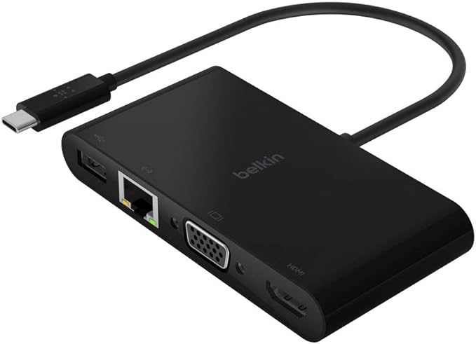 Belkin 変換アダプタ USB-C マルチメディア + USB-C 100W PD LANポート、HDMI、VGA, USB-A、USB-C AVC004btBK-A