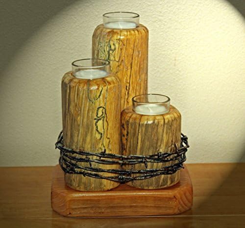 Rustic Western Decor...Three Tiered Candle Holder w/Barbed Wire.