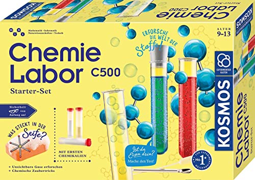 KOSMOS 645571 Chemielabor C500, Starter-Set, Laboraustattung für Einsteiger, Chemie mit Spaß für Kinder ab 9 Jahre, Einsteigerlehrgang, Experimentierkasten, Mint