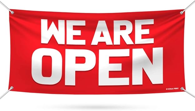Amazon Com We Are Open Banner Sign 13 Oz Heavy Duty Waterproof We Are Open Vinyl Banner With Metal Grommets B 36 X 72 Office Products
