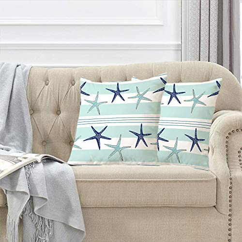 BaoNews Coastal Navy Blue Pillow Covers, Coastal Starfish Repeat Pattern Navy Turquoise Square 16 x 16 Inches Decorative…
