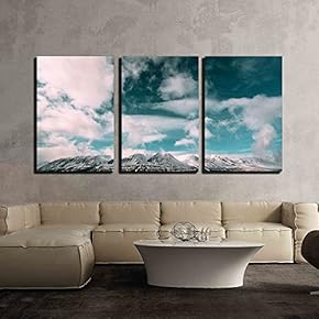 3 Piece Canvas Wall Art - Landscape of Snow Mountain Under The White Cloud - Modern Home Art Stretched and Framed Ready to Hang - 16"x24"x3 Panels