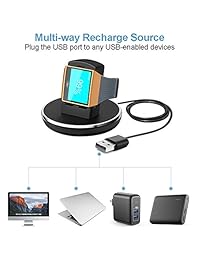 Cargador para Fitbit Ionic, epuly para Fitbit Ionic accesorios Mujer Hombres Soporte de carga estación dock Holder cuna con 3 pies Cable de carga para Fitbit Ionic Reloj Negro Blanco, Negro