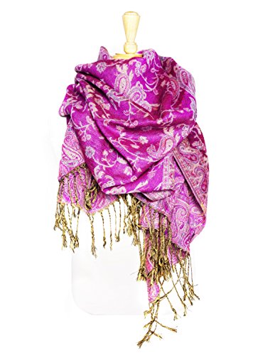 Paskmlna Reversible Paisley Pashmina Shawl Wrap Elegant Colors (#10Fuchsia)