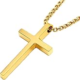 Ryinvaley Cross Necklace for Men,18k Gold Plated Necklace,Silver Gold Stainless Steel Men's Jesus Cross Pendant Necklaces,2.5mm Box Chain 24 Inch
