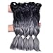 BACANA Ombre Braiding Hair 3 Packs (Black/Dark Grey) Synthetic Jumbo Braiding Hair Extension For Box Braids Hair Crochet Braids Twist 24 Inch