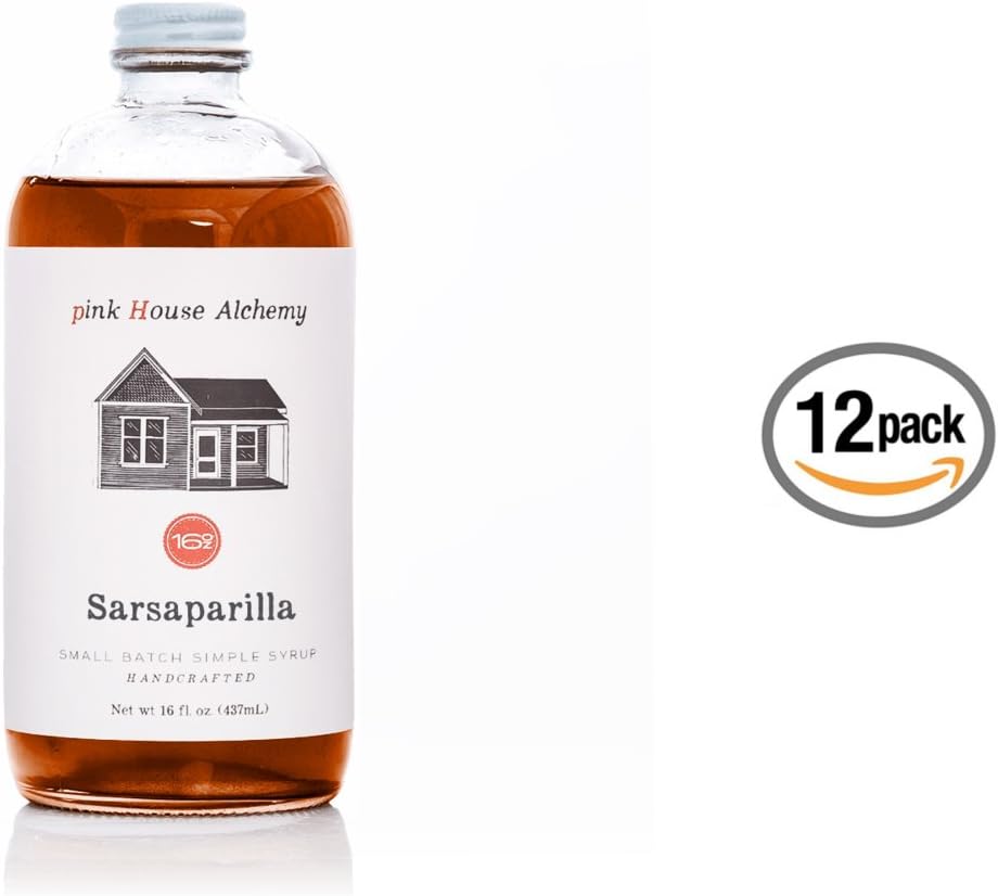 Pink House Alchemy Sarsaparilla Syrup - 12 / 16 oz Simple Syrup Cocktail Drink Mix - Use to Flavor Coffee - Hawaiian Shaved Ice - Dessert Topping - Using Only Fresh Herbs