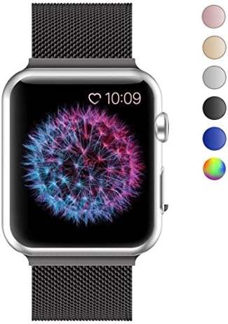 Enow Stainless Steel Mesh Milanese Loop with Adjustable Magnetic Closure Replacement Metal iWatch Band for Apple Watch Series 2 Series 1 Nike+ Sport and Edition 38mm Black