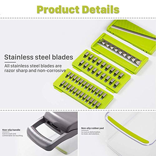Caannasweis Vegetable Chopper, Pro Mandoline Slicer with Container, 8 in 1 onion chopper slicer dicer for Carrots, Cabbage, Potato, Garlic, Tomato, Fruit, Salad