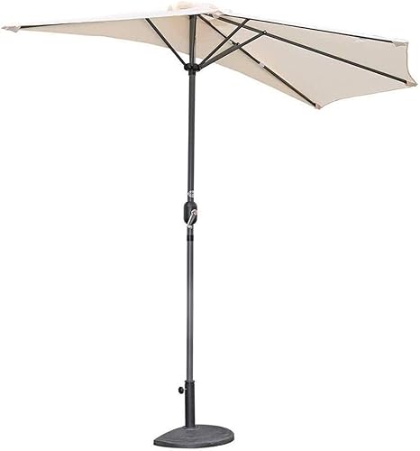 Amazon Com Lamyanran Patio Umbrella Outdoor Parasols 2 7m 9ft Outdoor Patio Semicircular Half Umbrella With Crank Sun Shade Semi Round Circular For Small Terrace Balcony Garden Size Sand Color Garden