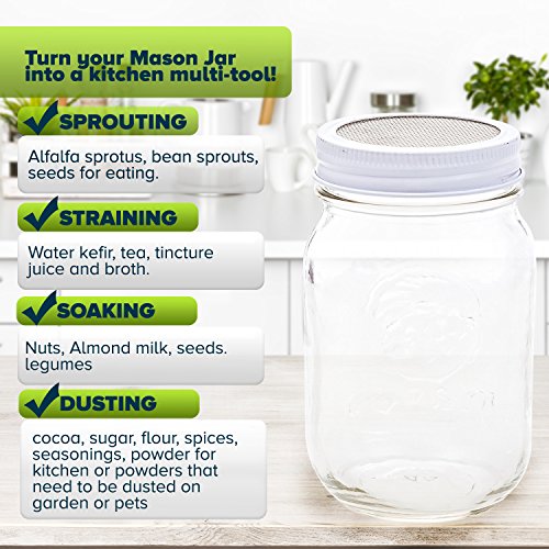 HomeSpec Canning Jar Strainer Sprouting Lid Set For Sprouts, Sifting