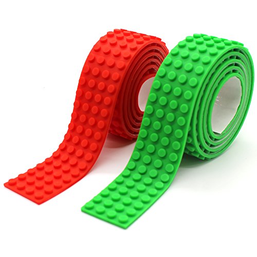 Reusable Silicone Self-Adhesive Building Block Tape, Compatible With Lego Collection Construction, Educational Inspire Imagination Toys, 4 studs (Green+Red)