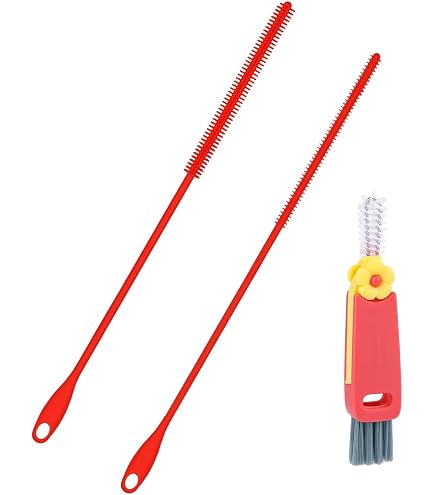 Kit Nettoyage Pailles Et Bouteilles - 2 Brosses Silicone | Orange | Trou Suspension | Nettoyage Profond