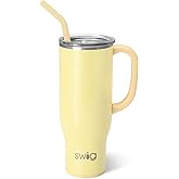 Swig Life 30oz Mega Mug, 30 oz Tumbler with Handle and Straw, Cup Holder Friendly, Dishwasher Safe, Extra Large Insulated Tumbler, Stainless Steel Water (Shimmer Buttercup)