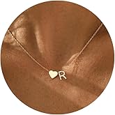 Initial Necklace for Women 18K Gold Plated Stainless Steel Tiny Heart Letter Necklace Personalized Name Necklace