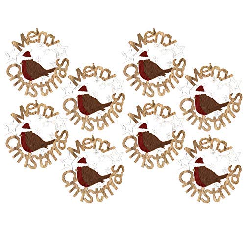 by Robelli Shabby Chic Wooden Christmas Tree Hanging Pendant Baubles Decorations (8 x 14cm Xmas Robin Wreath)