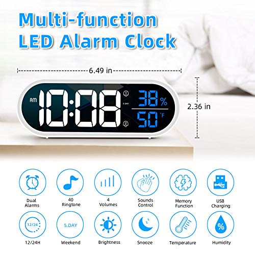 Beeasy Digital Alarm Clock,Small Digital Alarm Clock with LED Time Display, Dual Alarm Setting