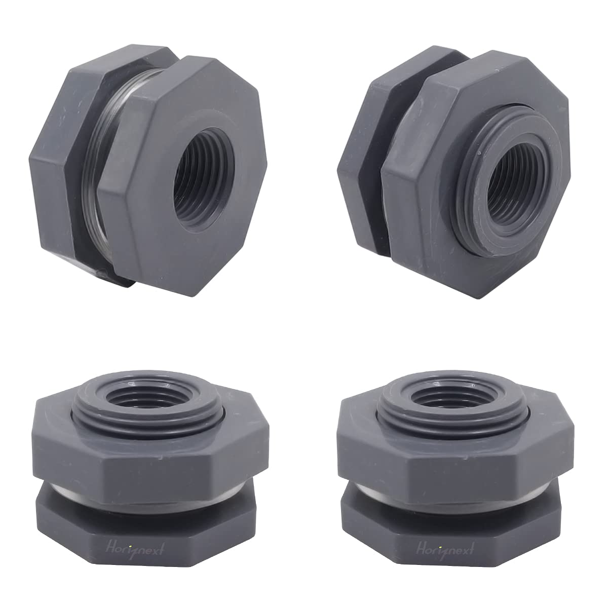 Horiznext NPT1/2 PVC Bulkhead Fitting, Plastic Pipe Connector for rain Barrel Garden Hose Adapter Spigot kit Water Tank Gallon Drain Bucket (pack of 4 pcs)