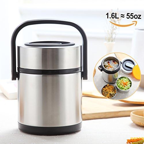 Lunch Box Stainless Steel Food Jar Vacuum Insulated Food Container Thermal Lunch Container Leak Proof Food Storage Box Food Savors with Handles 12hr 1.6L