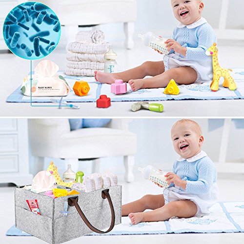 Baby Diaper Caddy - Nursery Caddy Organizer Basket | Portable Diaper Caddy with Changing Pad | Car Travel Bag Storage Bin | Newborn Registry Must Haves for Toys, Burp Cloths, Pacifiers, Creams, Wipes
