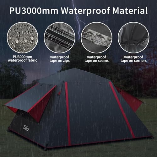 Camping Tent, 3 Man Pop Up Tent Extra Large Waterproof Automatic Dome Tent with 2 Rainproof Windows, 2 Layers Family Festival Tent with Removable Outer Layer, Tent for Camping Picnic