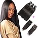 FASHION QUEEN Hair Straight Weave 7A Brazilian Virgin Hair 3 Bundles with Lace Closure Free Part Mixed Size Length Perfect for Natural Color Hair Weft