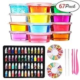 DIY Fluffy Slime Kit â€“ 12 Colors Crystal Slime with 48 Bottles Glitter Powder for Girls Boys Toys, 2 Fruit Slices and Tools Set for Kids Art Craftï¼ŒStress Relief Squeeze Toy for Aged 6+
