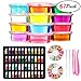 DIY Fluffy Slime Kit – 12 Colors Crystal Slime with 48 Bottles Glitter Powder for Girls Boys Toys, 2 Fruit Slices and Tools Set for Kids Art Craft，Stress Relief Squeeze Toy for Aged 6+